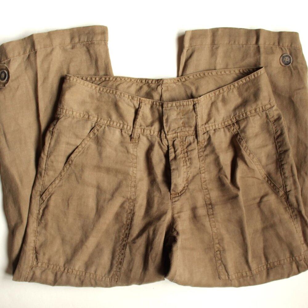 United Colors of Benetton‎ Sz 4 Soft LINEN Cropped Cargo Pants NICE!